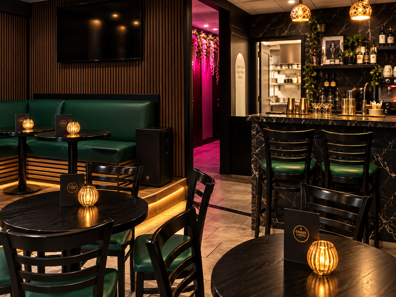 Intimate lounge dining with warm candlelight